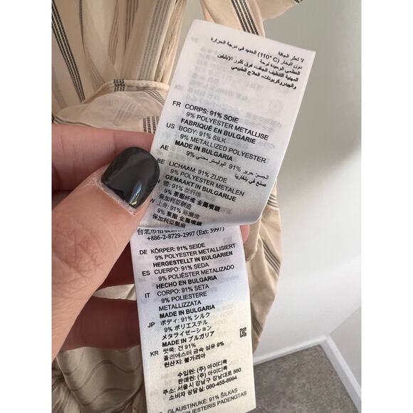 Sandro Cuba To Paris Maki Sheer Overlay Striped Silk Midi Dress Blush Women's 38 - Picture 12 of 13